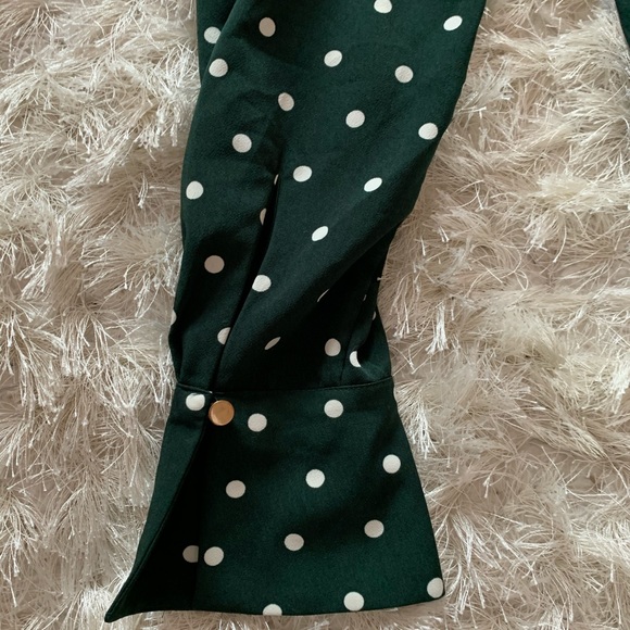 H&M hunter green polka dot long sleeve dress sz 14 - Picture 7 of 9